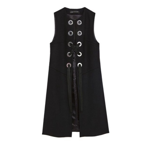 Zara Jackets & Coats Zara Long Black Waistcoat Vest Grommet Detail